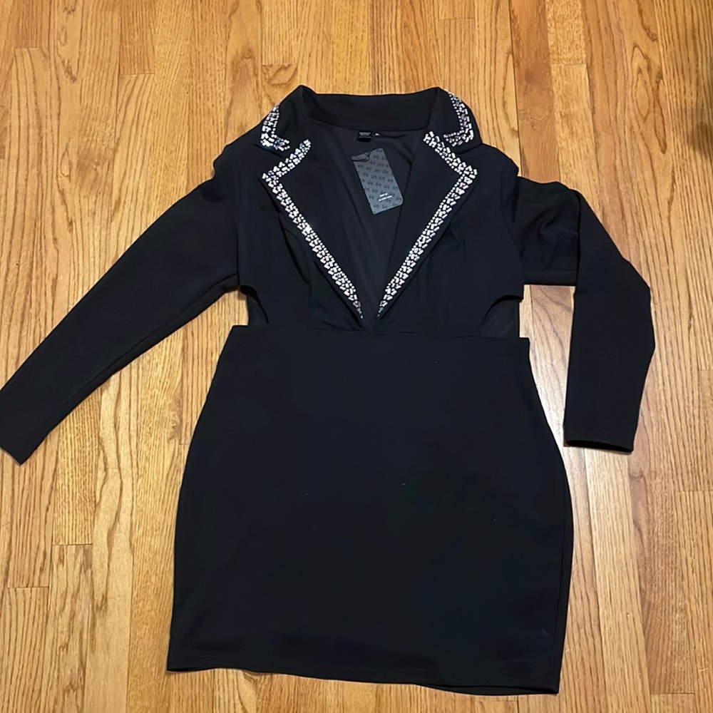 Rhinestone Black Cut Out Dress